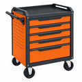 Chariot à outils 78 x 46 x 95 cm en acier orange et noir à 5 tiroirs mobile