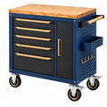 Servante d'atelier 72 x 46 x 95 cm en acier bleu et bois à roulettes avec 5 tiroirs
