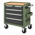 Chariot d'atelier 78 x 46 x 92 cm en acier vert avec plateau en bois et 5 tiroirs mobile