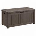 Coffre de rangement extérieur 120 x 56 x 63 cm en plastique brun à couvercle style lames
