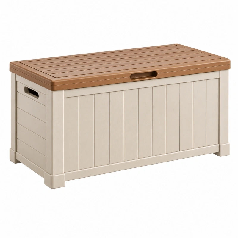 Coffre de rangement 120 x 56 x 63 cm en résine beige marron avec couvercle