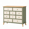 Commode 120 x 40 x 90 cm vert sauge et blanc en bois avec 10 tiroirs style scandinave