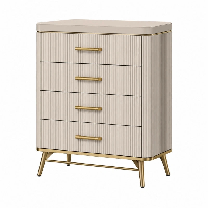Commode 80 x 40 x 100 cm beige et doré à 4 tiroirs style contemporain