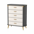 Commode 80 x 40 x 110 cm en bois gris anthracite et blanc à 5 tiroirs style art déco