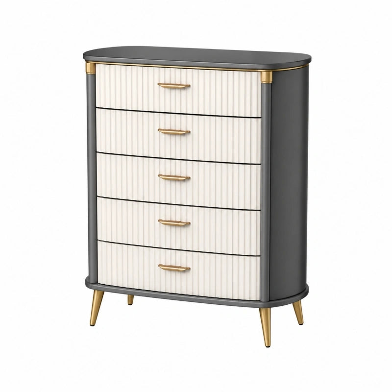 Commode 80 x 40 x 110 cm en bois gris anthracite et blanc à 5 tiroirs style art déco