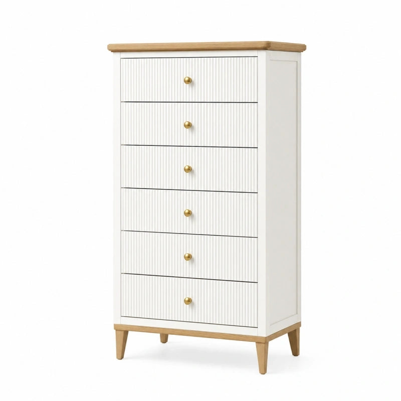 Commode 60 x 40 x 120 cm en bois blanc et naturel à 6 tiroirs style scandinave