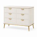 Commode 6 tiroirs 120 x 40 x 80 cm en panneaux de bois blanc et métal doré style contemporain