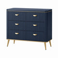 Commode 120 x 40 x 90 cm bleu marine et doré en panneaux de bois à 6 tiroirs style contemporain