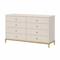 Commode 160 x 45 x 90 cm en bois blanc cassé à 8 tiroirs style contemporain