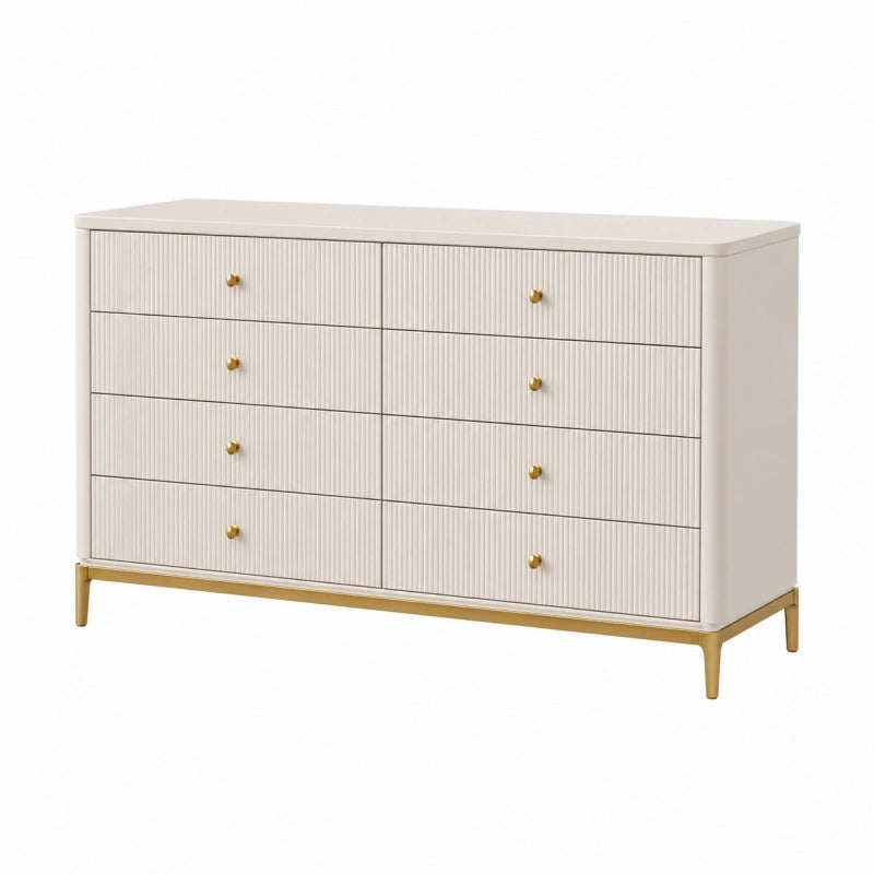 Commode 160 x 45 x 90 cm en bois blanc cassé à 8 tiroirs style contemporain