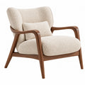 Fauteuil 75 x 83 x 88 cm en tissu bouclette crème et bois marron style contemporain