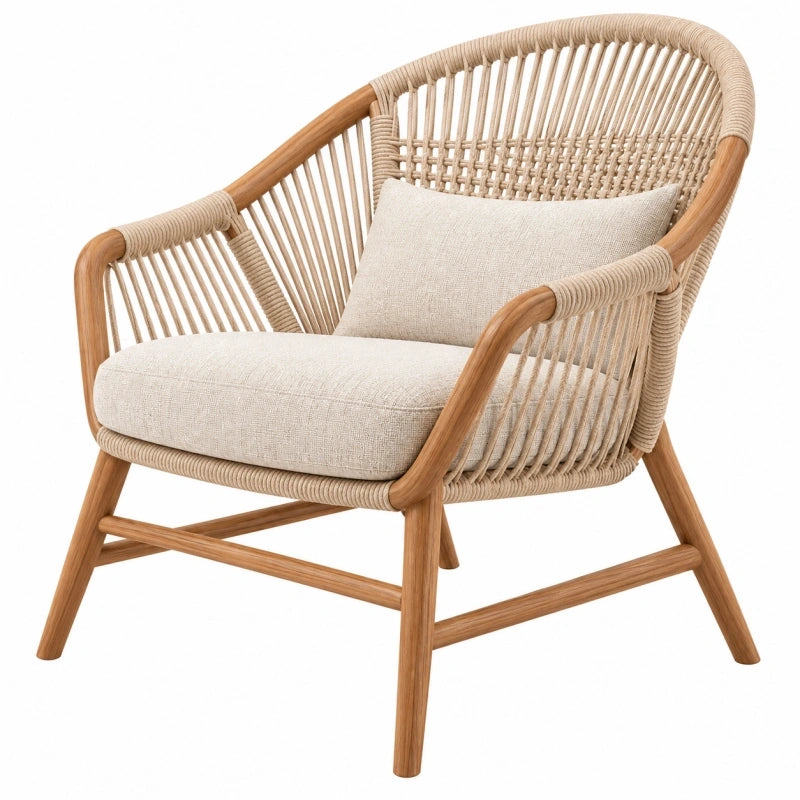 Fauteuil 75 x 80 x 85 cm en bois naturel et corde beige style bohème