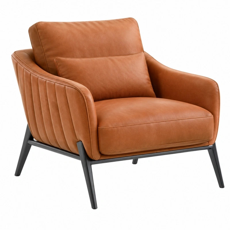 Fauteuil 82 x 76 x 82 cm en similicuir marron style contemporain avec structure métallique