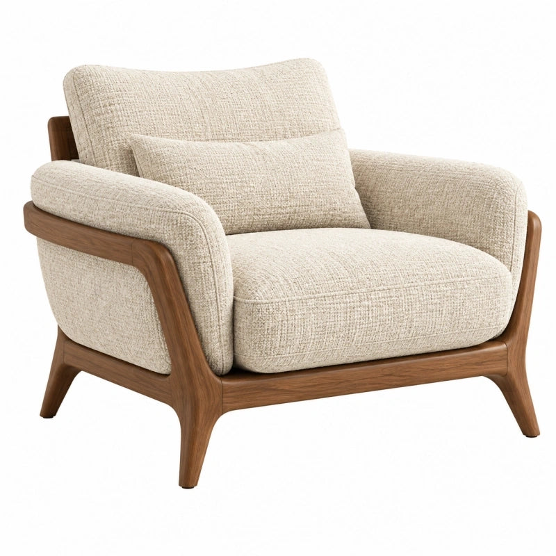 Fauteuil 90 x 88 x 85 cm en tissu beige et bois marron pour salon style contemporain