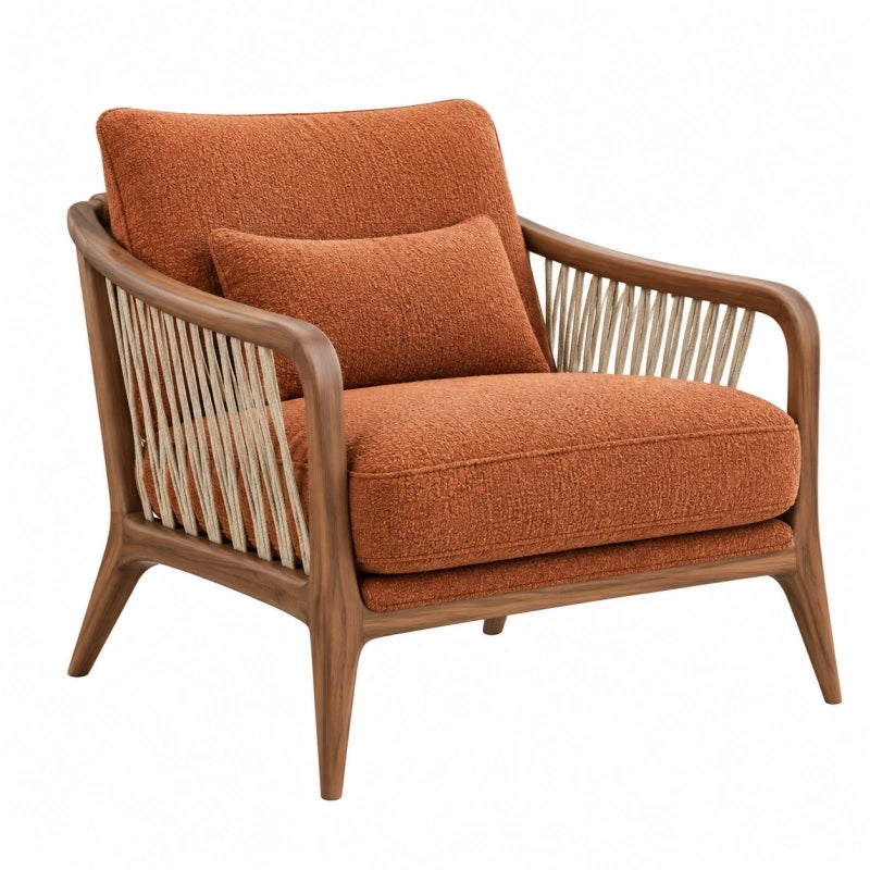 Fauteuil 80 x 78 x 78 cm en bois brun et tissu terracotta style bohème