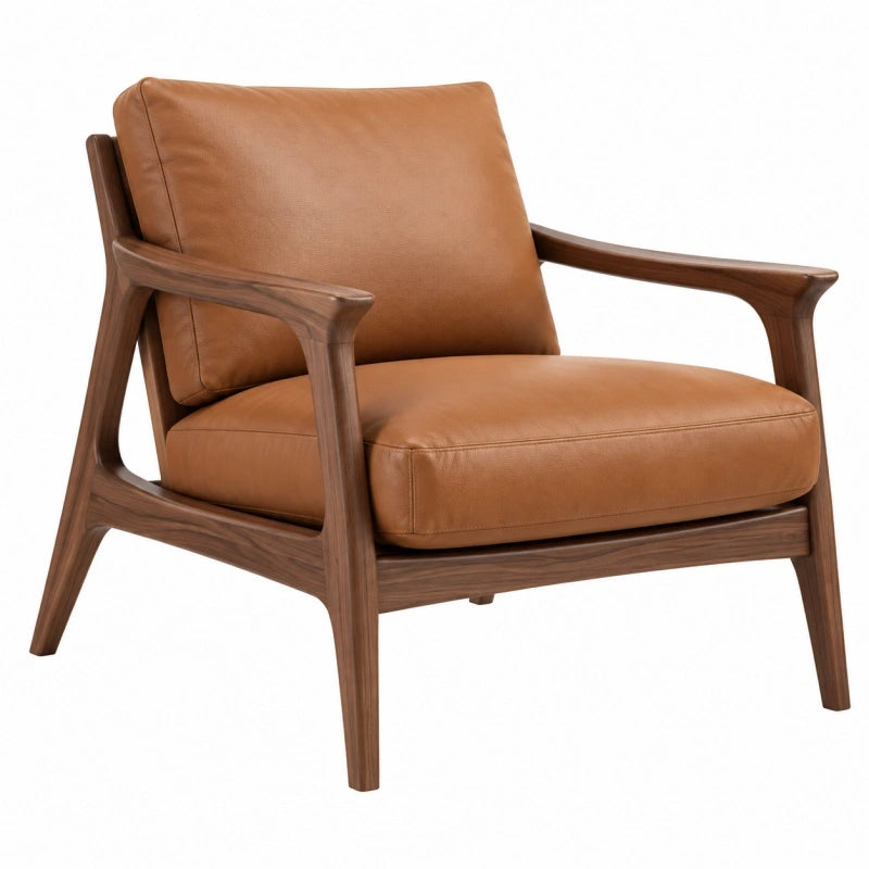Fauteuil 75 x 82 x 82 cm en bois brun et revêtement aspect cuir camel style contemporain