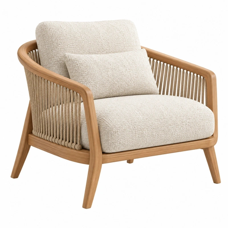 Fauteuil 76 x 80 x 82 cm en bois beige avec cordage tressé style naturel