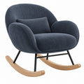 Fauteuil à bascule 82 x 92 x 92 cm en tissu bleu foncé avec structure en métal et patins en bois