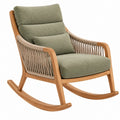 Fauteuil à bascule 90 x 70 x 105 cm en bois brun avec tissu vert et cordage tressé - style naturel