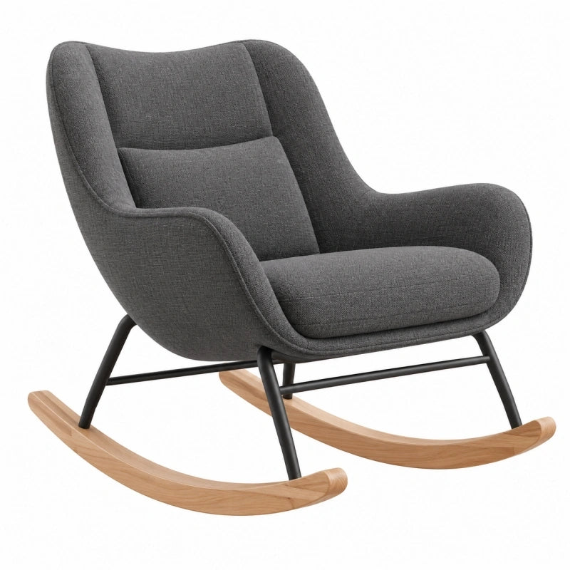 Fauteuil à bascule 70 x 95 x 100 cm en tissu gris avec structure en acier et patins en bois