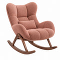 Fauteuil à bascule 102 x 78 x 102 cm en tissu bouclé rose et bois style contemporain