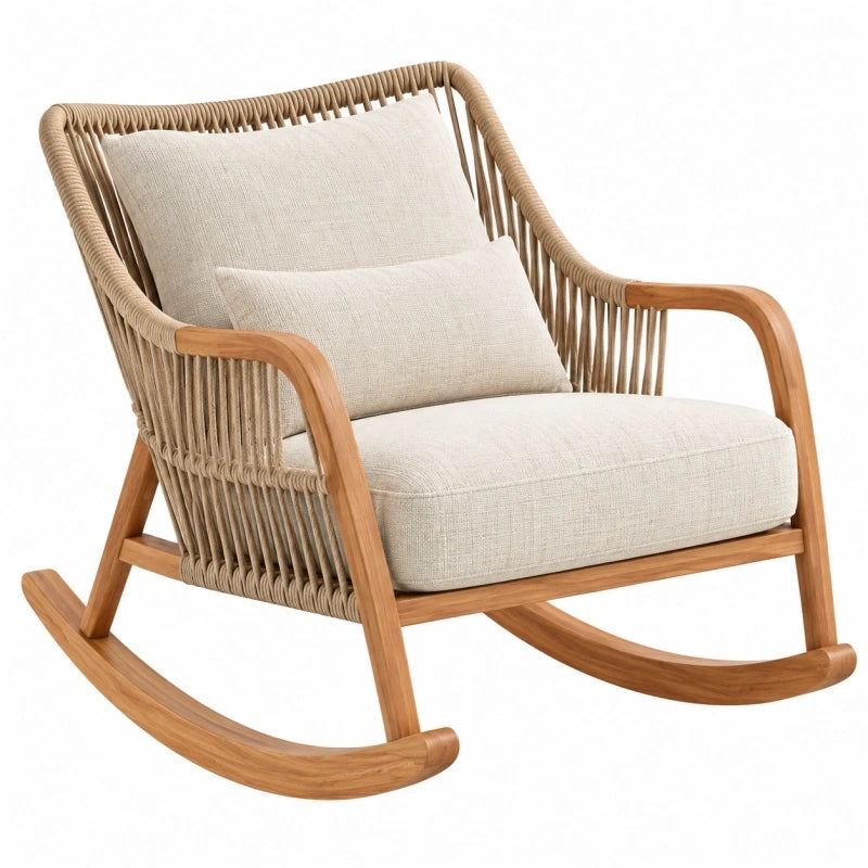 Fauteuil à bascule 100 x 75 x 95 cm en bois et corde beige pour intérieur