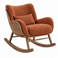 Fauteuil à bascule 75 x 95 x 100 cm en bois marron et tissu bouclette terracotta
